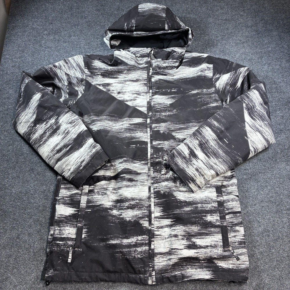 RIDE Snowboards Jacket Mens Large Black White Hooded Ski Snowboard Coat 2012